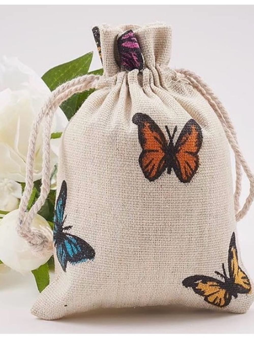Butterfly Print Drawstring Bags - 25 Count